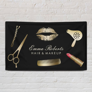Makeup Artist Hair Stylist Modern Black & Gold Banner