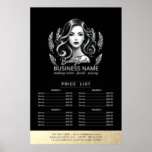 Makeup Artist Hair Stylist Modern Black Price List Poster