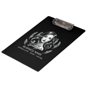 Makeup Artist Hair Stylist Modern Black White Gold Clipboard