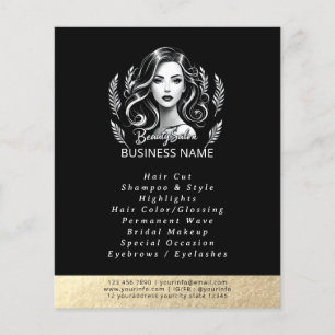 Makeup Artist Hair Stylist Modern Black White Gold Flyer