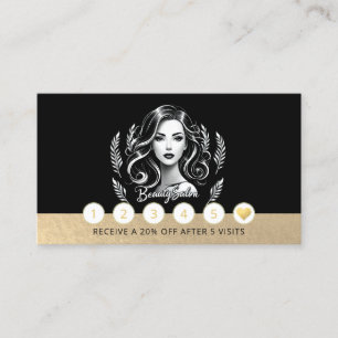 Makeup Artist Hair Stylist Modern Black White Gold Loyalty Card
