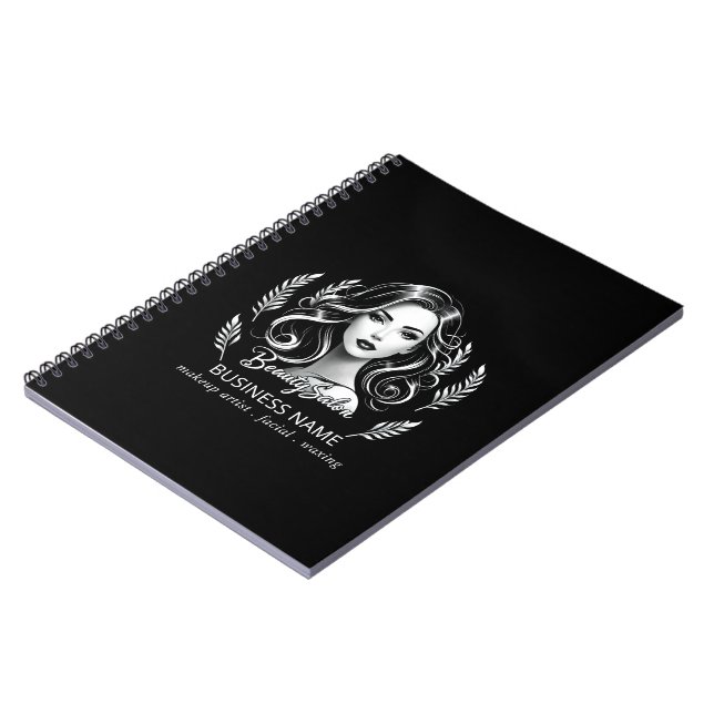 Makeup Artist Hair Stylist Modern Black White Gold Notebook (Left Side)