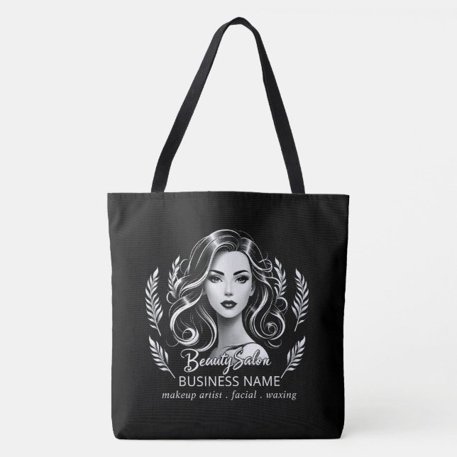 Makeup Artist Hair Stylist Modern Black White Gold Tote Bag (Front)