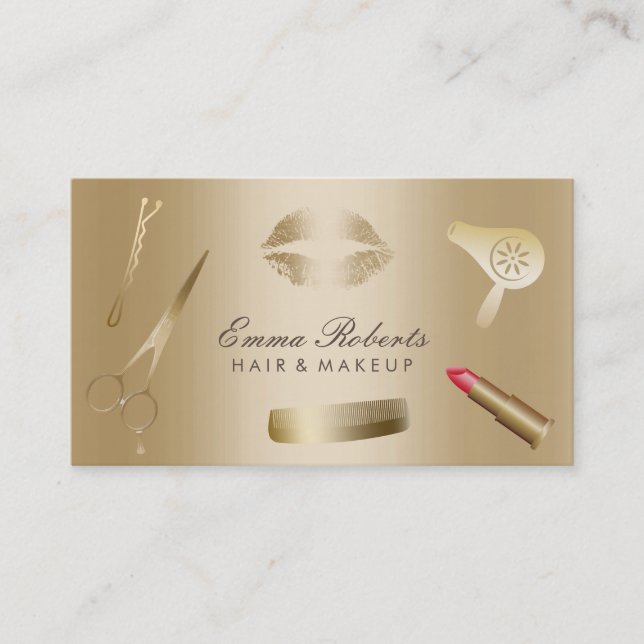 Makeup Artist Hair Stylist Modern Gold Foil Salon Business Card (Front)