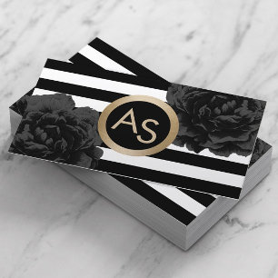 Makeup Artist Hair Stylist Modern Monogram Floral Business Card
