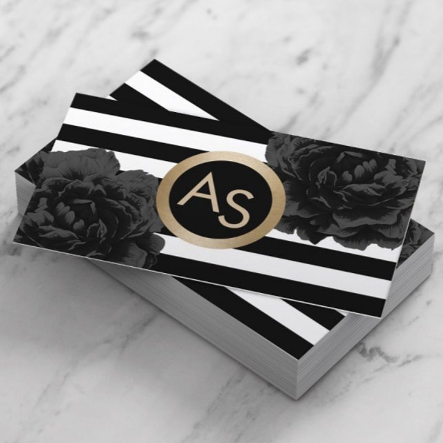 Makeup Artist Hair Stylist Modern Monogram Floral Business Card (Creator Uploaded)