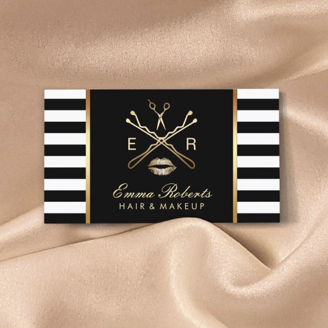 Makeup Artist Hair Stylist Modern Stripes Business Card (Creator Uploaded)