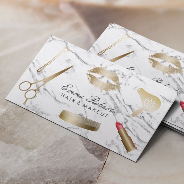 Makeup Artist Hair Stylist Modern White Marble Business Card (Creator Uploaded)
