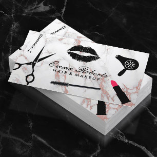 Makeup Artist Hair Stylist Rose Gold Marble Business Card