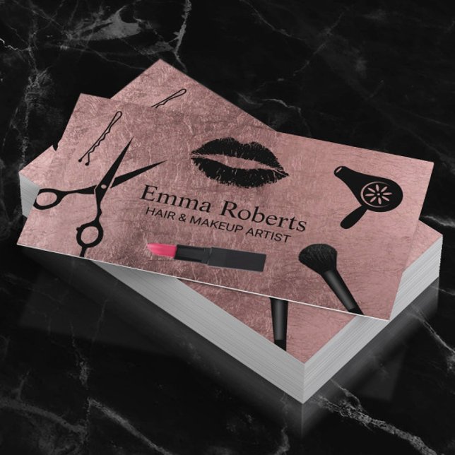 Makeup Artist Hair Stylist Salon Modern Rose Gold Business Card (Creator Uploaded)