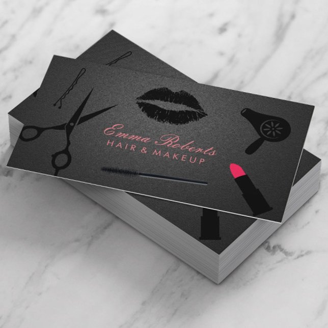 Makeup Artist Hair Stylist Trendy Carbon Black Business Card (Creator Uploaded)