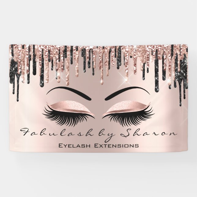 Makeup Artist Heart Lash Glitter Drip Rose Brow Banner (Horizontal)