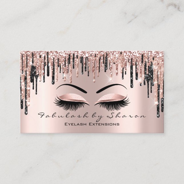 Makeup Artist Heart Lash Glitter Drip Rose Brows Business Card (Front)