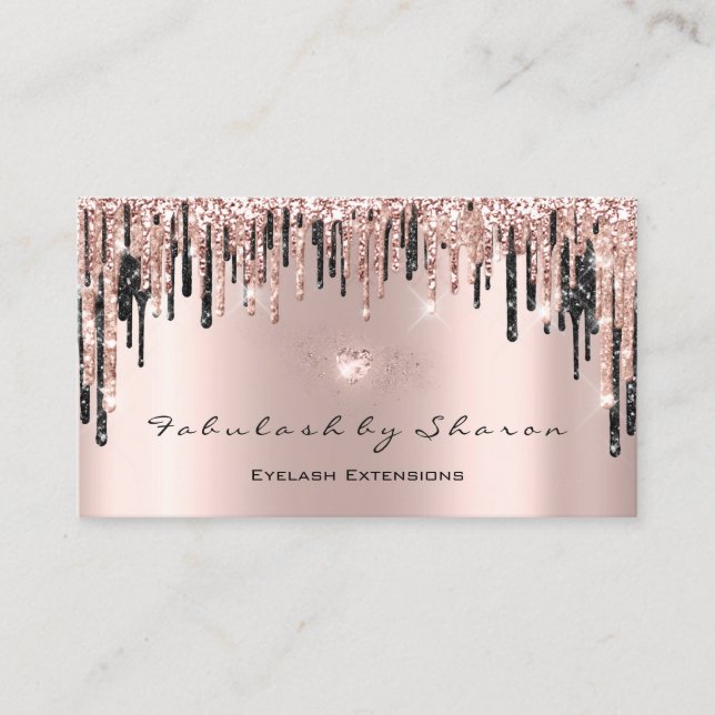 Makeup Artist Heart Lash Glitter Drip Rose Diamond Business Card (Front)