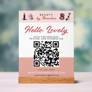 Makeup Artist Hello Lovely Business QR code Acrylic Sign