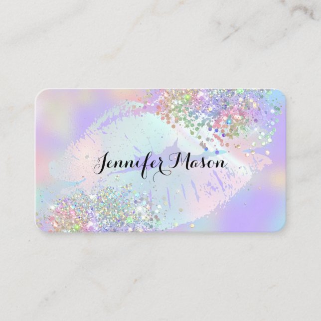Makeup Artist Holographic Glitter Lips Purple Business Card (Front)