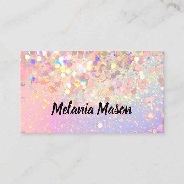 Makeup Artist Holographic Glitter QR Code Pink Business Card (Front)
