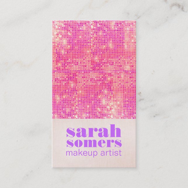 Makeup Artist Hot Pink Girly Sequins Business Card (Front)