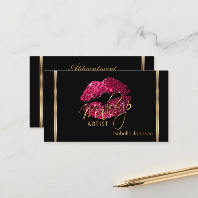 Makeup Artist Hot Pink Glitter Lips Appointment (Front/Back In Situ)