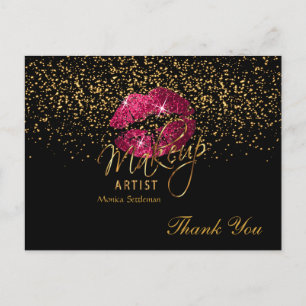 Makeup Artist  Hot Pink Lips on Black Postcard