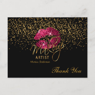 Makeup Artist Hot Pink Lips on Black Postcard
