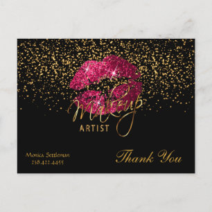 Makeup Artist  Hot Pink Lips on Black Postcard