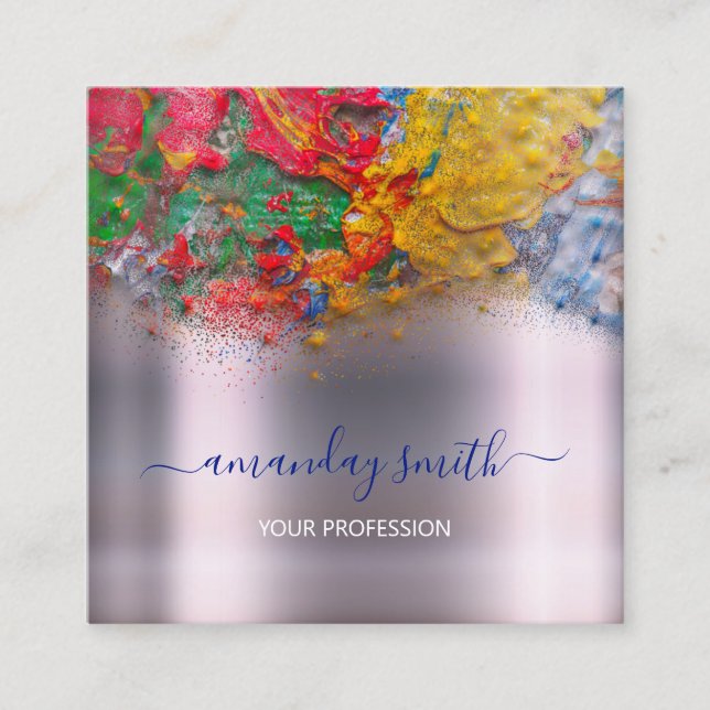 Makeup Artist Influencer Blogger Abstract Strokes Square Business Card (Front)