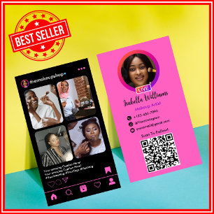 Makeup Artist Instagram POST Pink QR Code Business Card