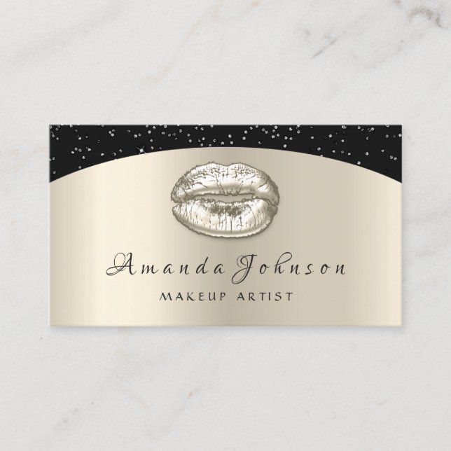 Makeup Artist Kiss Lips Glitter Ivory Beige Black Business Card (Front)
