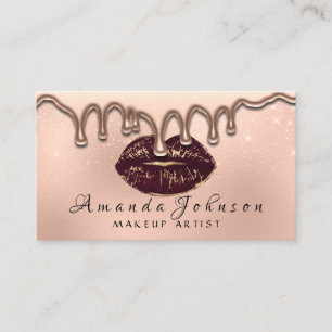 Makeup Artist Kiss Lips Glitter Rose Gold Drips Business Card