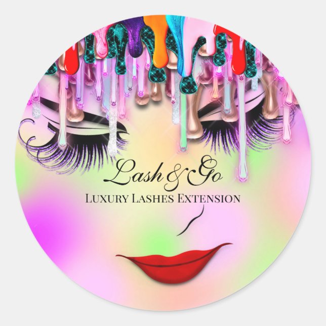 Makeup Artist Lash Extension Beauty Online Drips  Classic Round Sticker (Front)