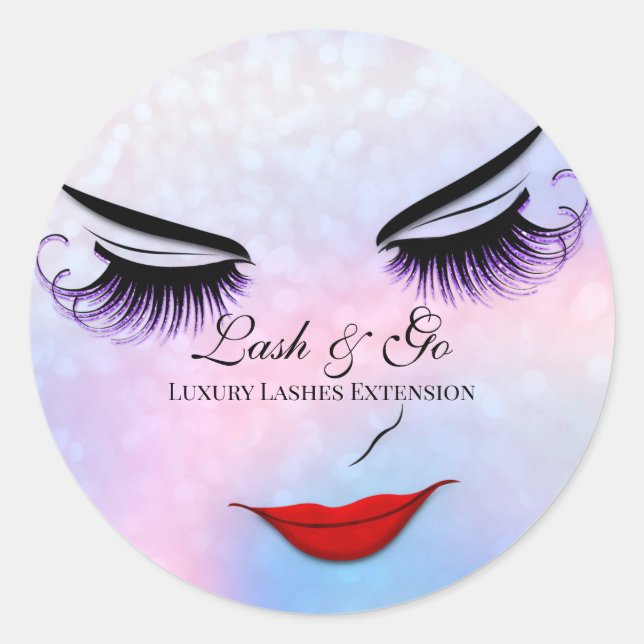 Makeup Artist Lash Extension Beauty Shop Violet  Classic Round Sticker (Front)