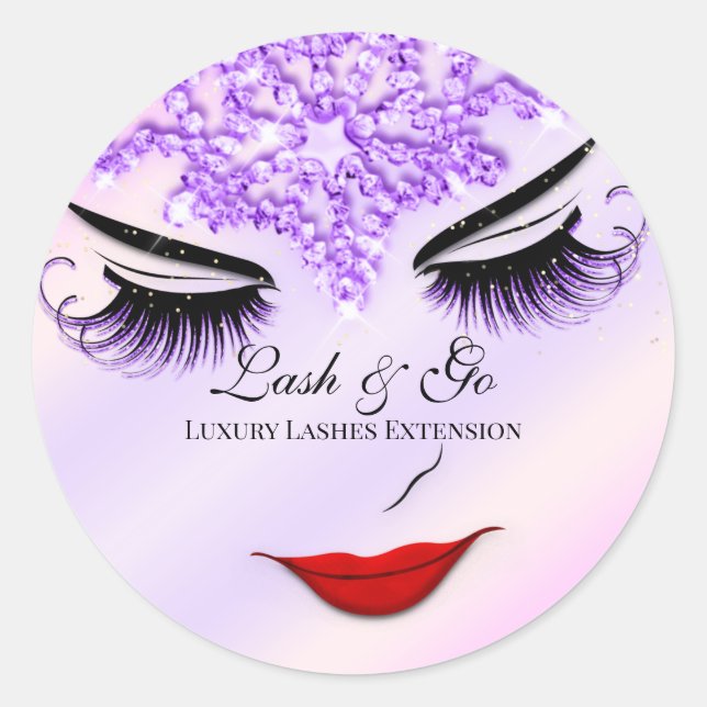 Makeup Artist Lash Extension Diamond Purple  Classic Round Sticker (Front)
