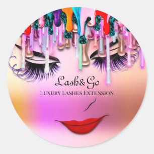 Makeup Artist Lash Extension Drips Ombre Pink Classic Round Sticker