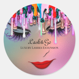 Makeup Artist Lash Extension Drips Ombre Pink Glas Classic Round Sticker