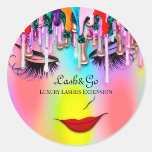 Makeup Artist Lash Extension Drips Ombre Rainbow Classic Round Sticker