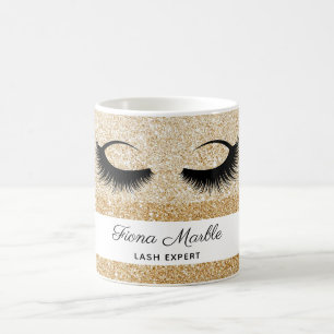 Makeup artist lash extension eyes gold glitter coffee mug