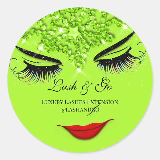 Makeup Artist Lash Extension Lips Green Diamond Classic Round Sticker (Front)