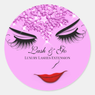 Makeup Artist Lash Extension Lips Pink Stars Classic Round Sticker