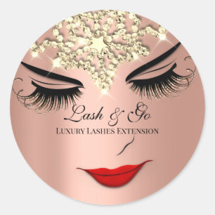 Makeup Artist Lash Extension Lips Rose Diamond Classic Round Sticker