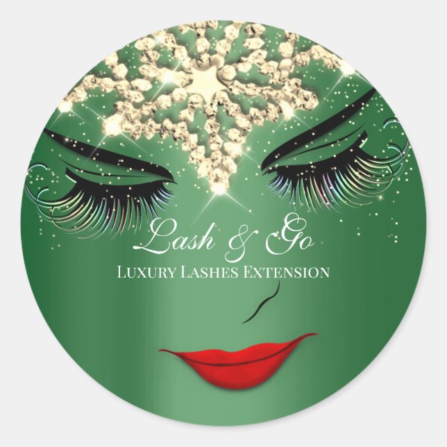 Makeup Artist Lash Extension Lips Royal Green Gold Classic Round Sticker (Front)