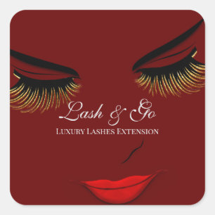 Makeup Artist Lash Extension Red Lip Burgundy Face Square Sticker