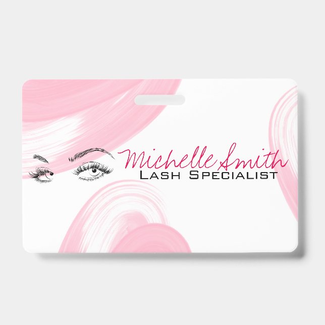 Makeup Artist Lash Extensions Lashes Brows Pink  ID Badge (Front)