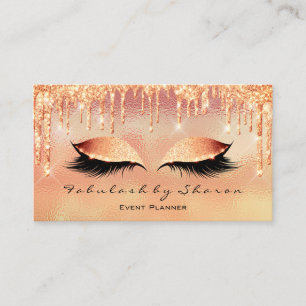 Makeup Artist Lash Eye Glitter Drips Coral Metal Business Card
