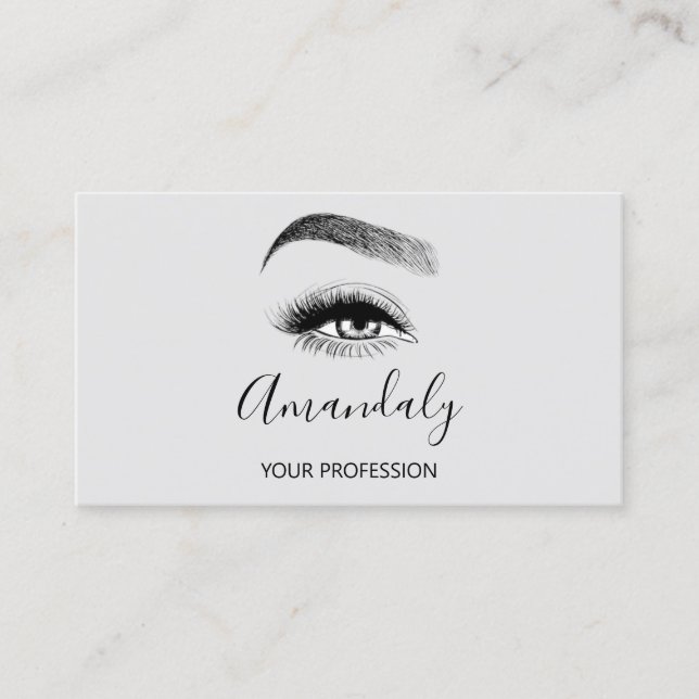 Makeup Artist Lash Friseur Logo QR CODE Grey  Business Card (Front)