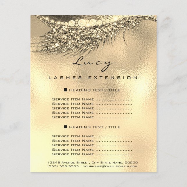 Makeup Artist Lash Glam  2 Pages Price List Gold (Back)