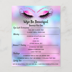 Makeup Artist Lash Glitter Price List Blue Glass Flyer