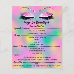 Makeup Artist Lash Glitter Price List Hairdresser Flyer