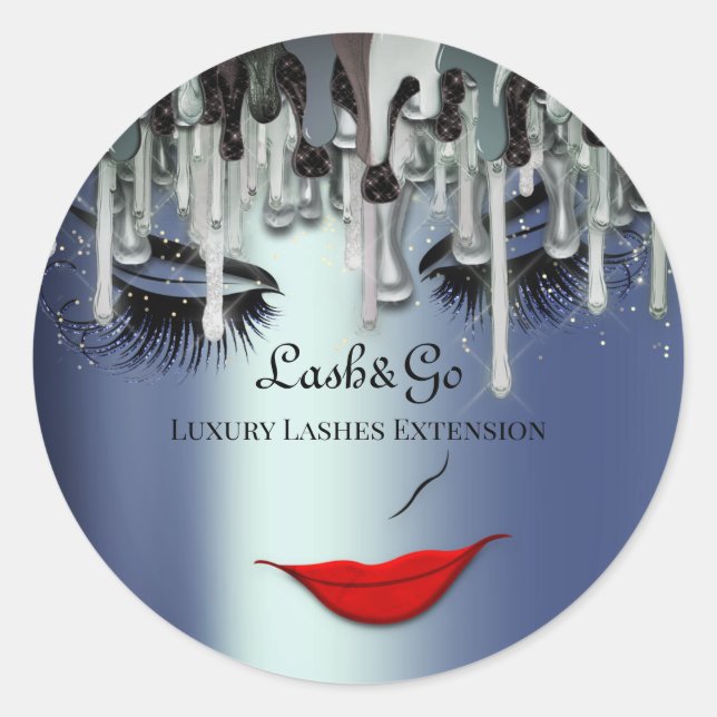 Makeup Artist Lash Product Drips Lips Smoky Blue Classic Round Sticker (Front)