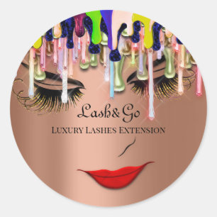 Makeup Artist Lash Product Drips Red Lips Rose Blu Classic Round Sticker